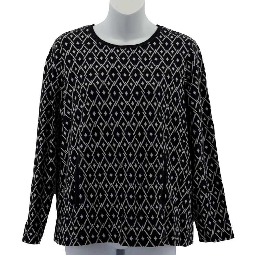 J. Jill Sweater 100% Cotton Women Medium Petite Black White Knit Top